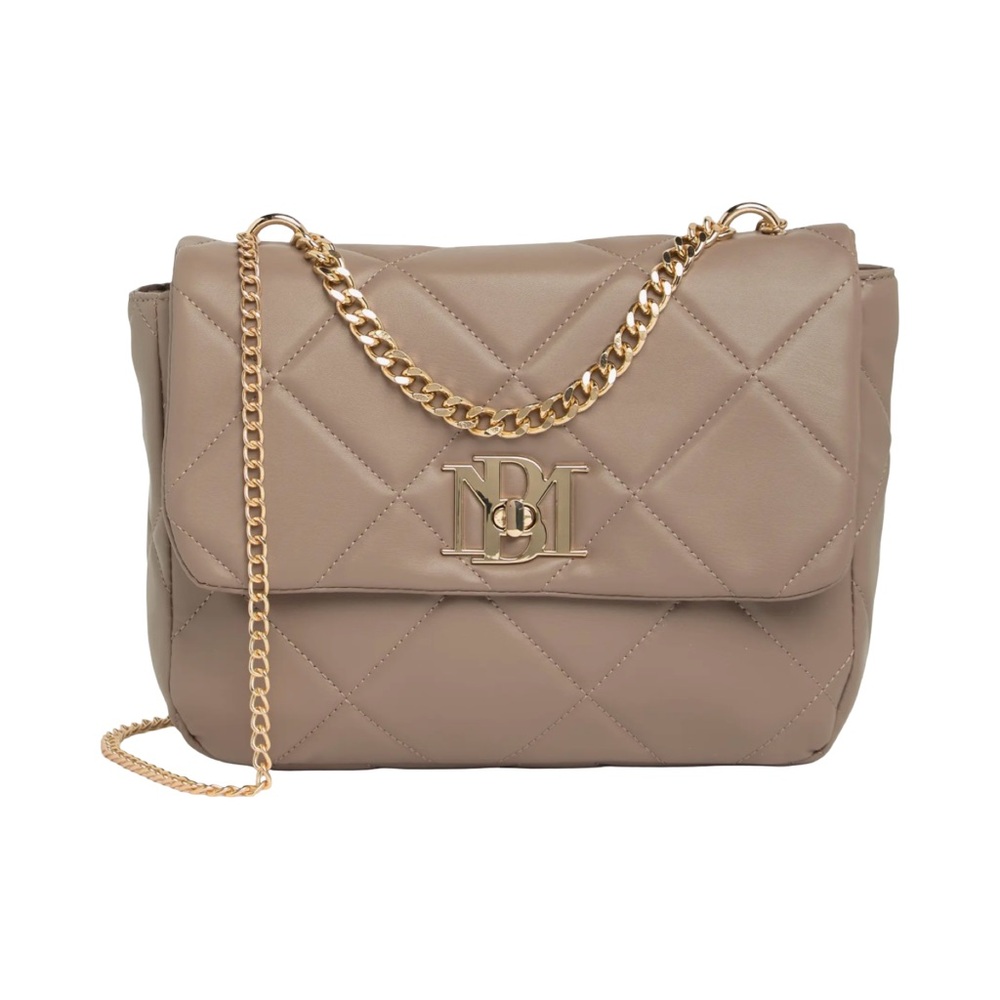 Badgley Mischka Big Chain Crossbody Bag with Big Diamond Quilting in Taupe